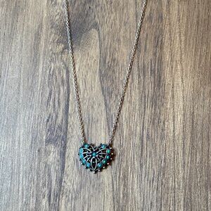Sarah Coventry Silver Heart Necklace with Turquoise Vintage